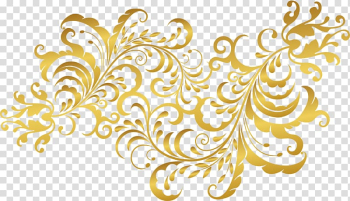 Golden flower plants, gold filigree calligraphy transparent background PNG clipart