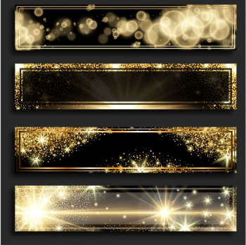 Golden glitter horizontal banners Free Vector