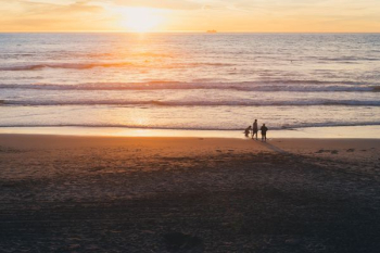 golden hour photography of three people on beach golden hour photography of three people on beach