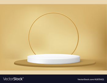 golden podium and a round white marble display