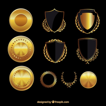 Golden shields and medals Golden shields and medals