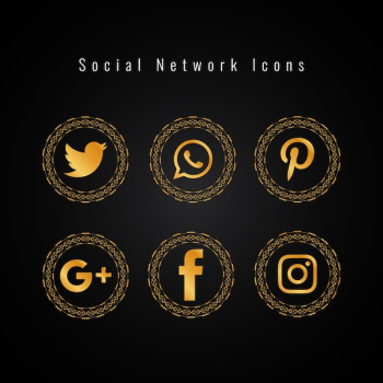 Golden social media icons set Golden social media icons set