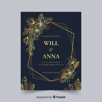 Golden wedding invitation template Free Vector