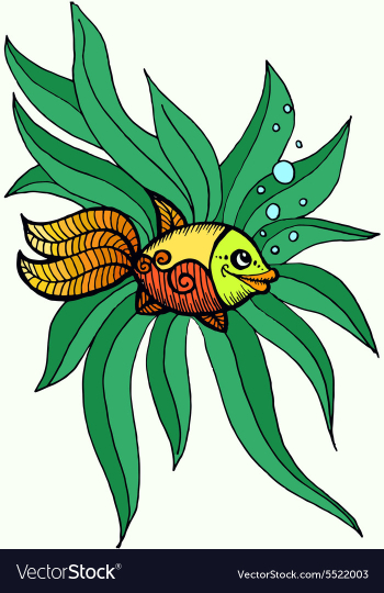 Goldfish in algae vector image Goldfish in algae vector image
