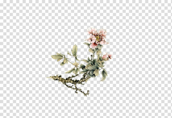 Gongbi Ink wash painting Chinese painting Watercolor painting, Boutique painting peony transparent background PNG clipart