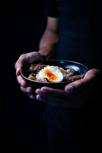 Gourmet Dish with Soft-Boiled Egg Gourmet Dish with Soft-Boiled Egg