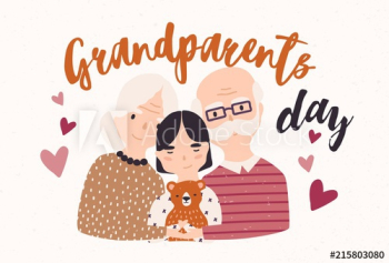 Grandfather and grandmother cuddling with grandchild Grandfather and grandmother cuddling with grandchild