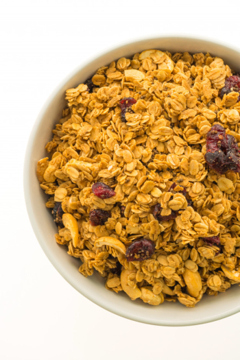 Granola in white bowl Granola in white bowl