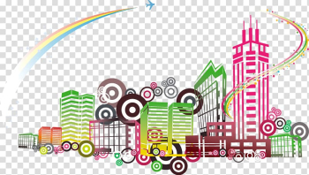 Graphic design Cartoon Building, Cartoon colorful city building flat transparent background PNG clipart