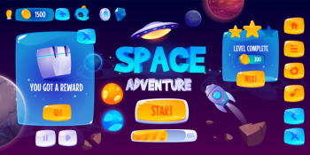 Graphic user interface for space adventure game Free Vector Graphic user interface for space adventure game Free Vector