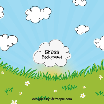Grass background with decorative clouds Grass background with decorative clouds