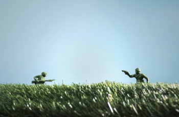 Grassy Fiels With Armed Toy Soldiers Grassy Fiels With Armed Toy Soldiers