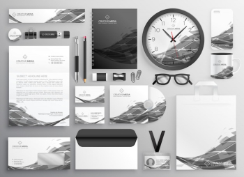 gray abstract business stationery items set