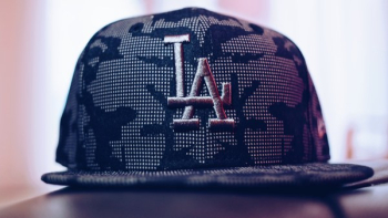Gray and Black La Embroidered Fitted Cap Gray and Black La Embroidered Fitted Cap