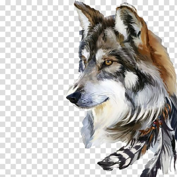 Gray and brown wolf illustration, Gray wolf Drawing Art Watercolor painting, Wolf Avatar material transparent background PNG clipart