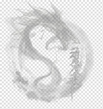 Gray dragon illustration, Ink wash painting Drawing, Ink dragon transparent background PNG clipart