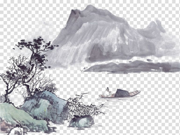 Gray mountain sketch, Asian art Chinese art , Gray mountain material boutique house transparent background PNG clipart