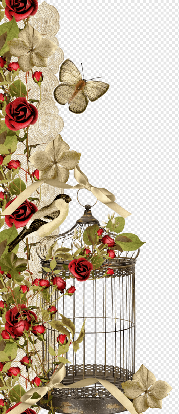 gray pet cage near flower art, Digital, Synthesis of roses, flower Arranging, leaf, decor png