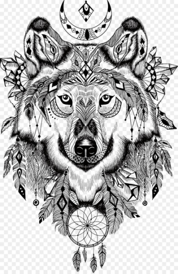 Gray wolf T-shirt Aztec Illustration - Wolf Totem 