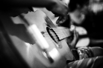 grayscale of acoustic guitar grayscale of acoustic guitar