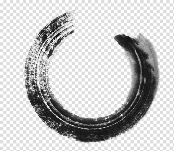 Grayscale of c logo, Inkstick Circle Painting, Ink brush strokes transparent background PNG clipart