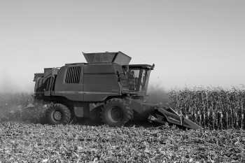Grayscale Photo of Harvester Grayscale Photo of Harvester