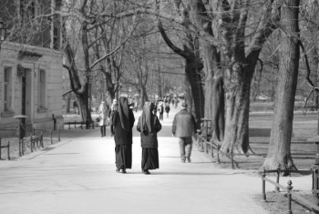 Grayscale Photo Of Two Nuns Grayscale Photo Of Two Nuns