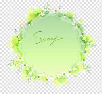 Green and white Spring text with floral frame , Text box Circle, Green Floral text box material transparent background PNG clipart