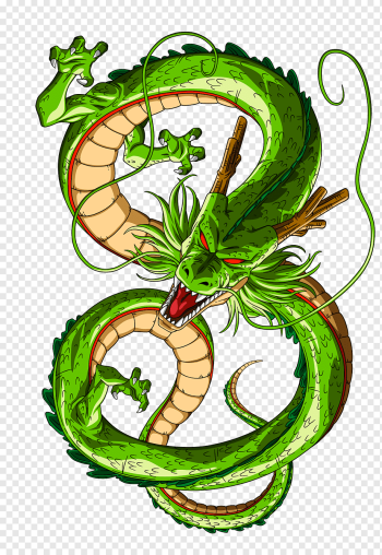 green and yellow dragon illustration, Shenron Dragon Ball Drawing Gohan, Chinese dragon, leaf, fictional Characters, dragon png