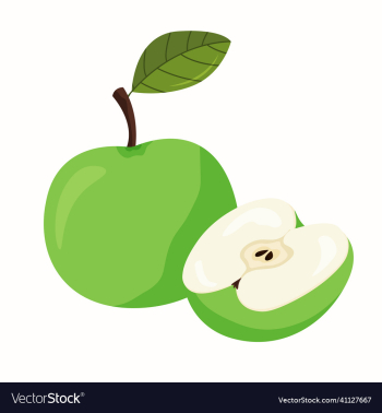 green apple with a leaf and half an apple green apple with a leaf and half an apple