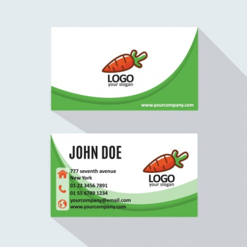 Green business card with a carrot