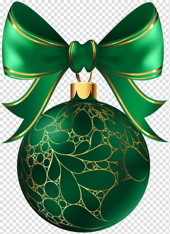 Green Christmas bauble and bow artwork, Christmas ornament Christmas Day Christmas lights , Christmas Ball Green transparent background PNG clipart