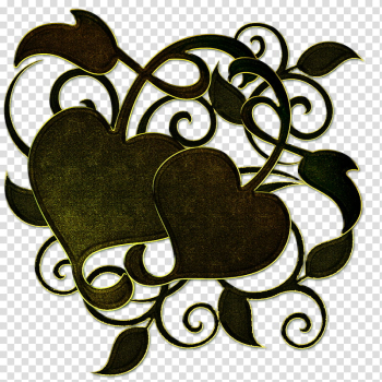 Green hearts with curls, black hearts illustration transparent background PNG clipart