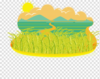 Green leafed plants with field during daytime illustration, Paddy Field Rice Oryza sativa , Autumn rice fields, mountain views transparent background PNG clipart