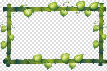 Green leafed vines and bamboo frame illustration, Frog , Green bamboo border transparent background PNG clipart