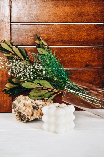 Green Leaves on Clear Glass Vase