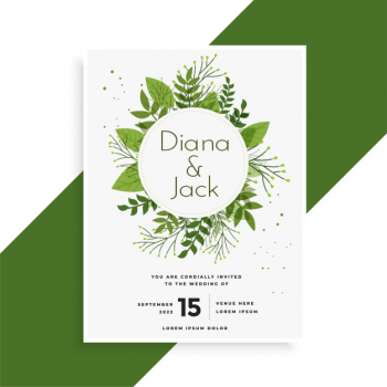Green leaves wedding invitation card design Free Vector Green leaves wedding invitation card design Free Vector