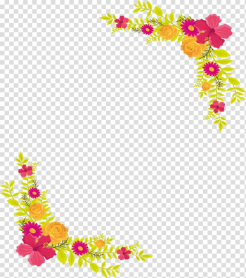 Green, red, and yellow floral wreaths, Yellow Flower Computer file, Pink and yellow flower border transparent background PNG clipart