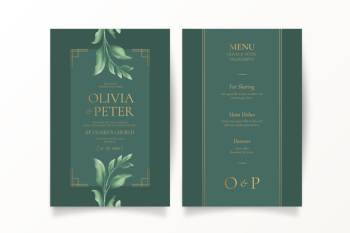 Green wedding invitation and menu template Free Vector Green wedding invitation and menu template Free Vector