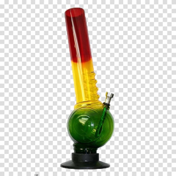 Green, yellow, and red glass water bong, Bong Cannabis smoking Smoking pipe, cannabis transparent background PNG clipart