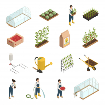 Greenhouse elements isometric elements set Free Vector Greenhouse elements isometric elements set Free Vector