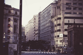 Grey Asphalt Road Near Buildings Grey Asphalt Road Near Buildings