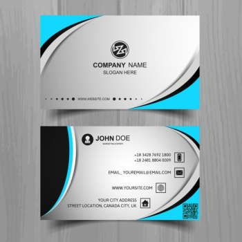 Grey business card with blue elements