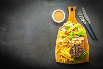 Grilled beef meat steak with french fries sauce Grilled beef meat steak with french fries sauce