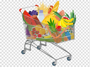 Grocery cart full of fruits, Shopping cart Supermarket, shopping cart transparent background PNG clipart