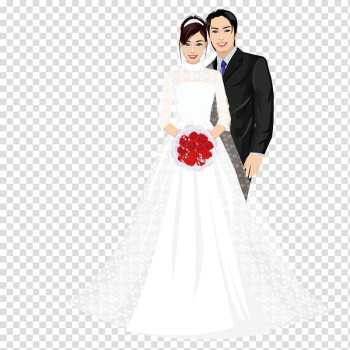 Groom and bride illustration, Wedding dress Bride Marriage Illustration, Take roses couple wedding graphs transparent background PNG clipart
