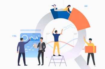 Group of analysts working on graphs Free Vector Group of analysts working on graphs Free Vector