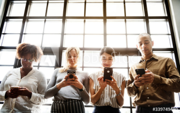Group of diverse people using smartphones Group of diverse people using smartphones