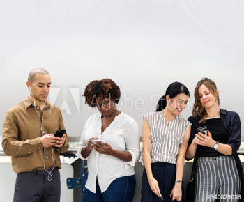 Group of diverse people using smartphones Group of diverse people using smartphones