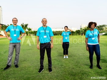 Group of happy and diverse volunteers Group of happy and diverse volunteers